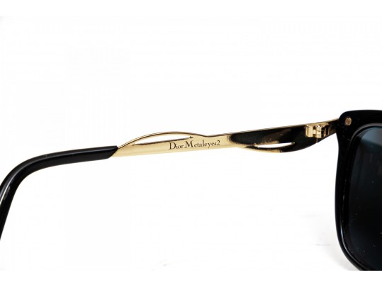 Prescription Dior Black Acrylic And Gold Metallic Sunglasses, Charcoal Lenses