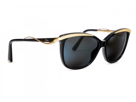 Prescription Dior Black Acrylic And Gold Metallic Sunglasses, Charcoal Lenses