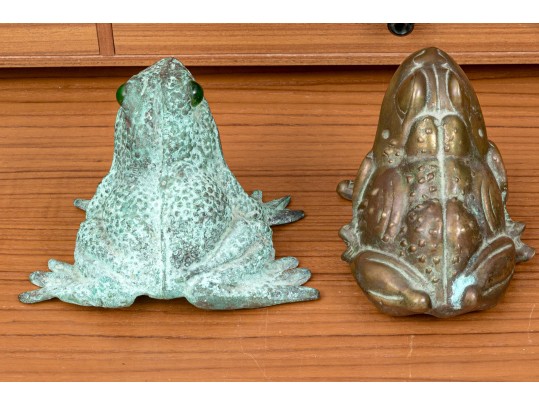 Two Adorable Metal Frog Figures