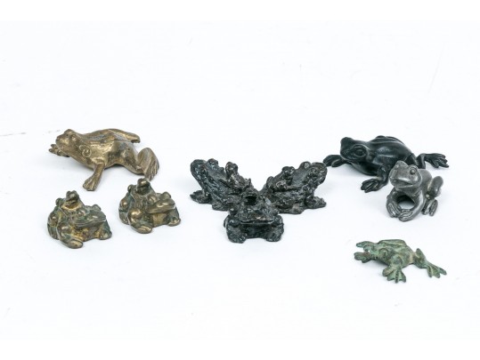 Collection Of Seven Metal Frog Figures