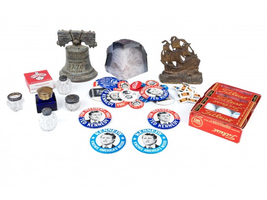 Large Group Lot Of Miscellaneous Table Top And Other Items With US Campaign Buttons And Golf Balls