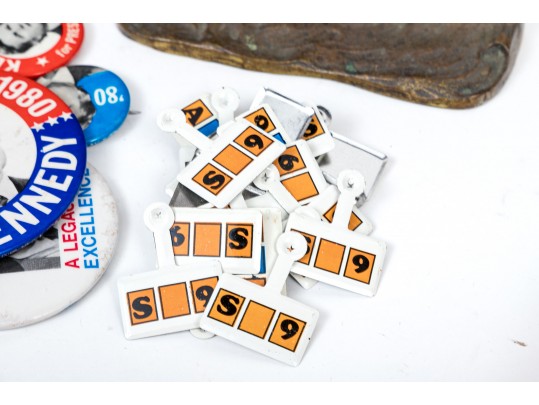 Large Group Lot Of Miscellaneous Table Top And Other Items With US Campaign Buttons And Golf Balls