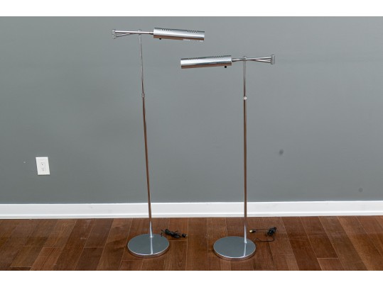 Pair Of Modernist Style Chrome Tone Metal Floor Lamps By Hi Lite