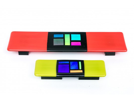 Two Designer Glass And Metal Colorful Wall Mount Decorations