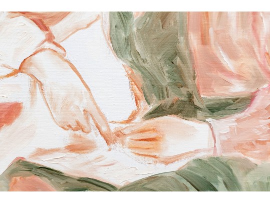 Signed Large Scale Oil On Canvas, The Music Lesson