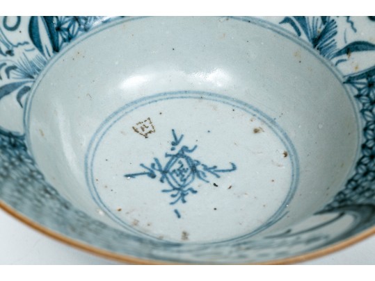 Two Chinese Blue And White Ring Base Porcelain Bowls 