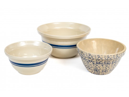 Three Vintage American Glazed Ceramic Mixing Bowls 