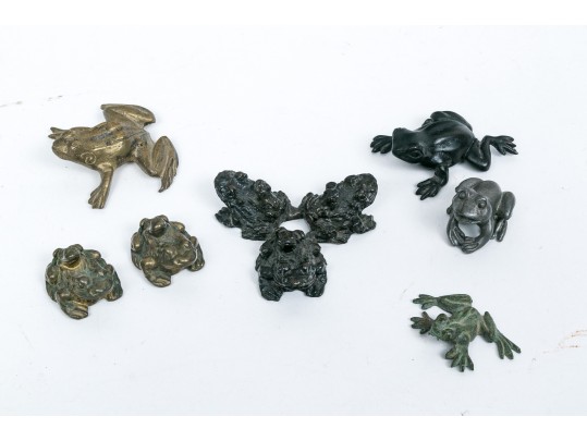 Collection Of Seven Metal Frog Figures
