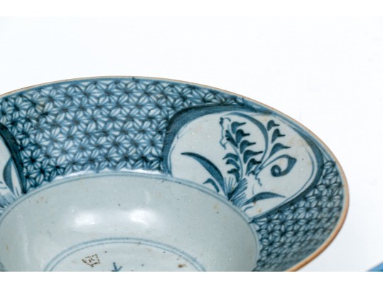Two Chinese Blue And White Ring Base Porcelain Bowls 