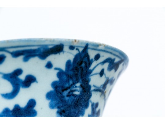 Two Chinese Blue And White Ring Base Porcelain Bowls 
