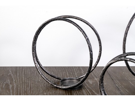 Distressed Black Metal Ring Candle Holders