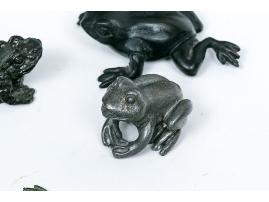 Collection Of Seven Metal Frog Figures