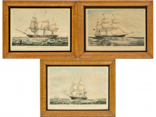Set Of Three Framed Color Nautical Prints, Clipper Ships