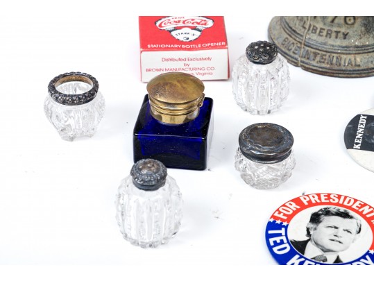 Large Group Lot Of Miscellaneous Table Top And Other Items With US Campaign Buttons And Golf Balls