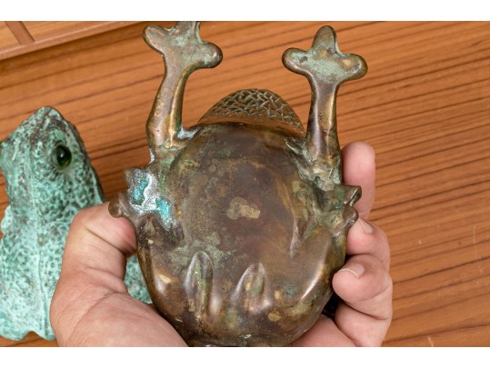 Two Adorable Metal Frog Figures