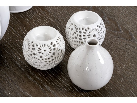 Great Collection Of Vases, Candle Votives And Faux Succulent