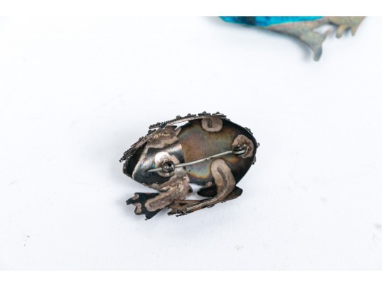 Collection Of Four Charming Frog Form Pins With Silver