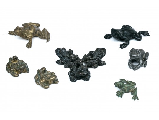 Collection Of Seven Metal Frog Figures