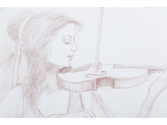 Signed Large Scale Oil On Canvas, The Music Lesson