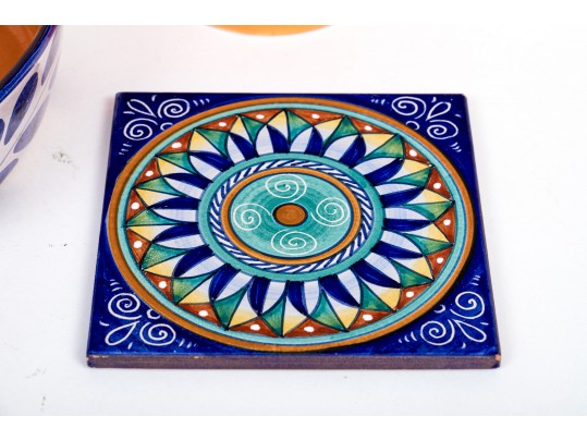 Group Of Three Colorful Italian Glazed Ceramic Pieces