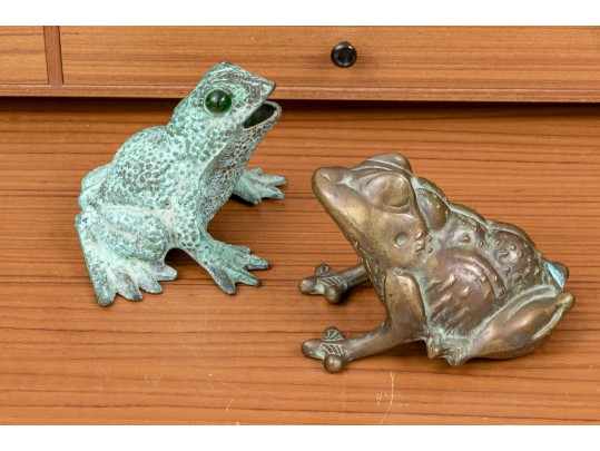Two Adorable Metal Frog Figures