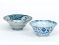 Two Chinese Blue And White Ring Base Porcelain Bowls 