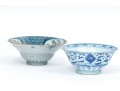 Two Chinese Blue And White Ring Base Porcelain Bowls 