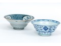 Two Chinese Blue And White Ring Base Porcelain Bowls 
