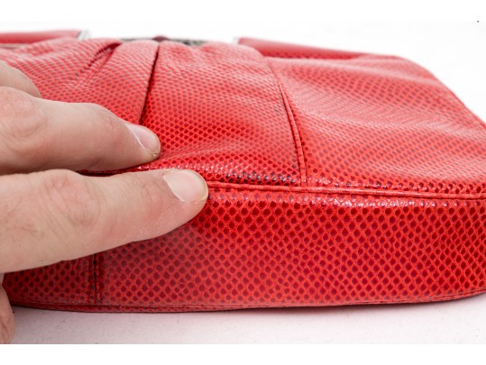 Judith Leiber Stunning Red Pleated Lizard Bejeweled Clutch/shoulder Bag