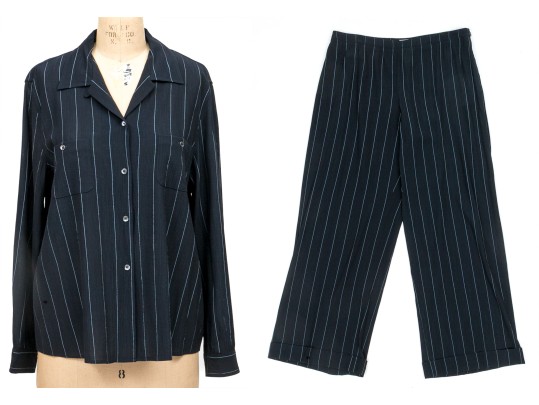Armani Collezioni Striking Wide Pinstripe Shirt And Pants Set, Size 14