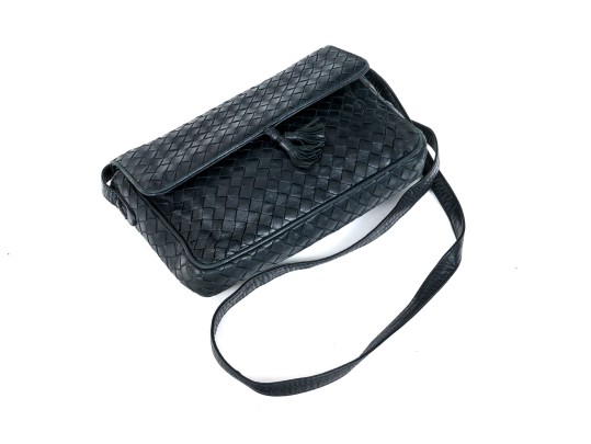 Bottega Veneta Classic Navy Woven Leather Shoulder Bag