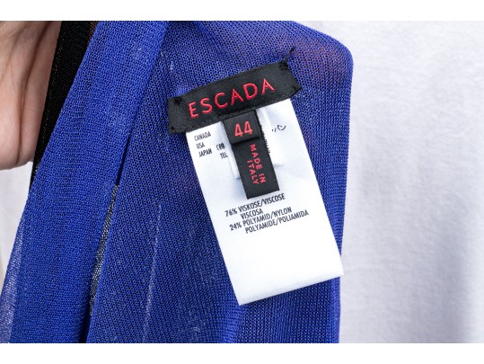 Escada White T-shirt, Size 42, With Purple And Black Viscose Cardigan, Size 44
