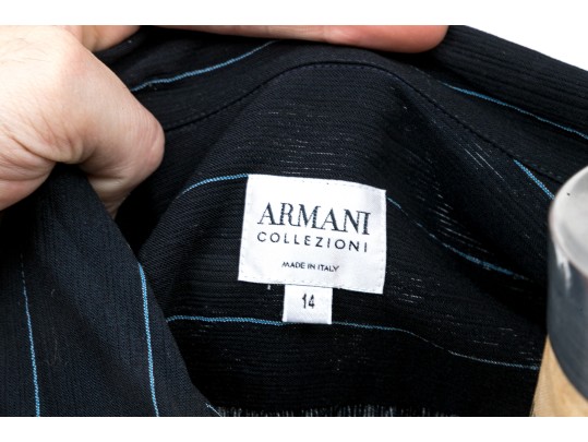 Armani Collezioni Striking Wide Pinstripe Shirt And Pants Set, Size 14