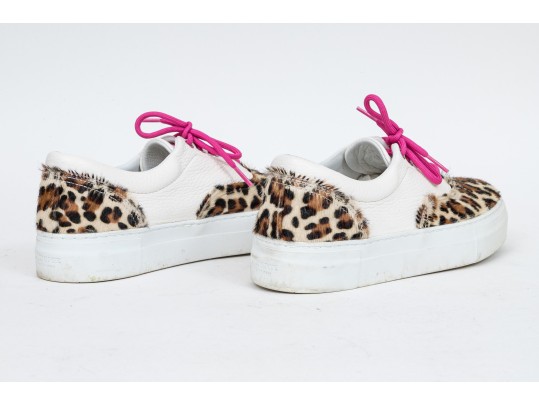 Diemme Fun Leopard Print Pony Hair Sneakers, Size 39.5, Retail $335, Boxed