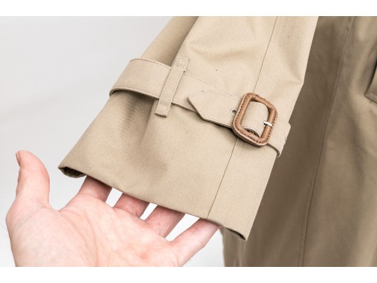 Burberry Classic Tan Button Up Belted Trench Style Coat, With Removable Wool Liner