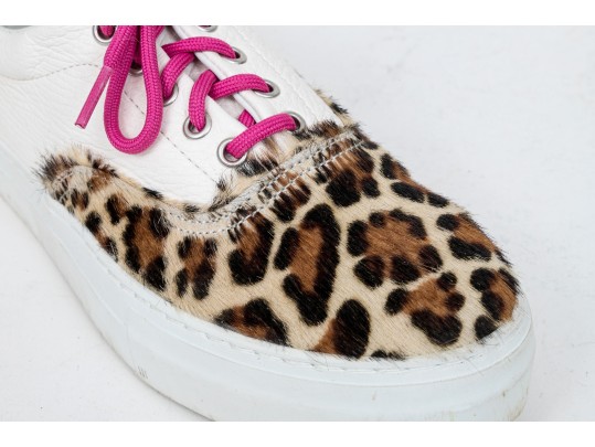 Diemme Fun Leopard Print Pony Hair Sneakers, Size 39.5, Retail $335, Boxed