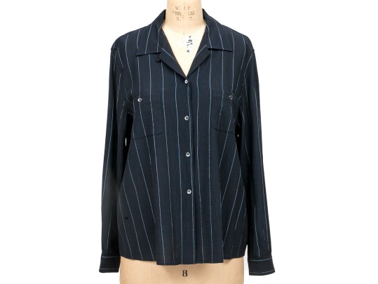 Armani Collezioni Striking Wide Pinstripe Shirt And Pants Set, Size 14