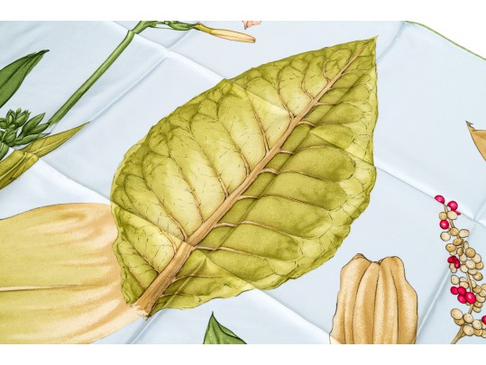 Tiffany & Co. Lovely Pale Blue Botanical Print 100% Silk Scarf