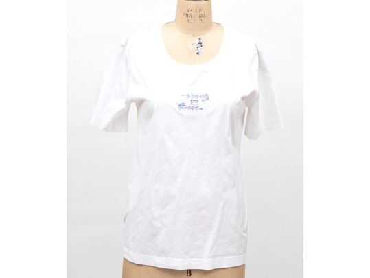 Escada White T-shirt, Size 42, With Purple And Black Viscose Cardigan, Size 44