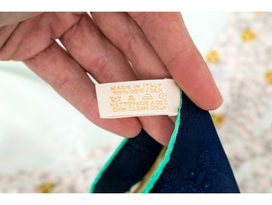 Les Must De Cartier Elegant Green And Blue Silk Panther And Jewelry Motif Scarf