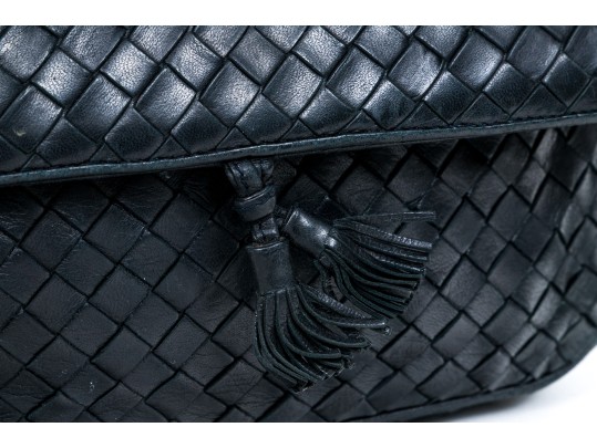 Bottega Veneta Classic Navy Woven Leather Shoulder Bag