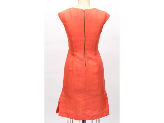 Marni Lovely Coral Silk And Flax Sheath Dress, Size 38
