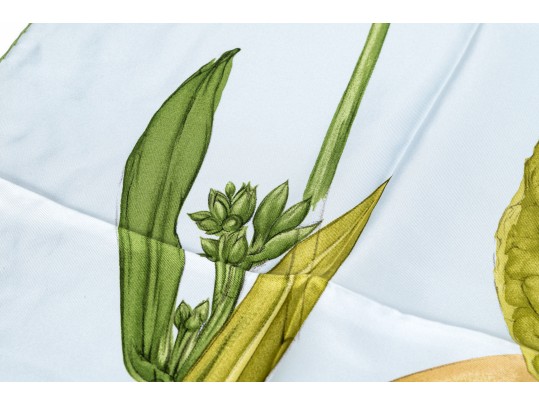 Tiffany & Co. Lovely Pale Blue Botanical Print 100% Silk Scarf