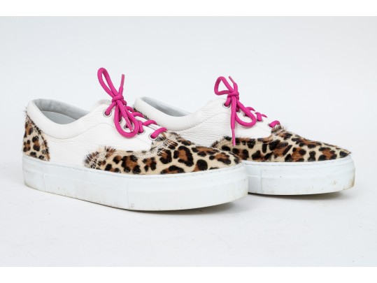 Diemme Fun Leopard Print Pony Hair Sneakers, Size 39.5, Retail $335, Boxed