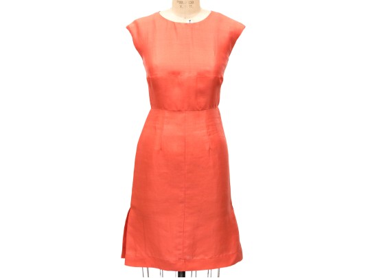 Marni Lovely Coral Silk And Flax Sheath Dress, Size 38