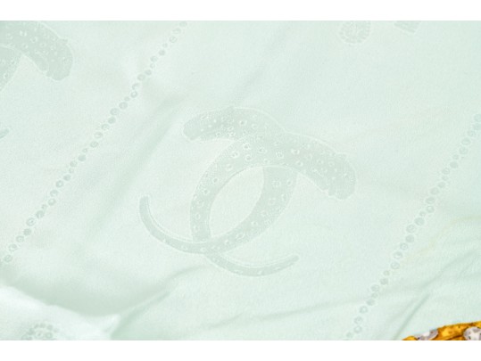 Les Must De Cartier Elegant Green And Blue Silk Panther And Jewelry Motif Scarf