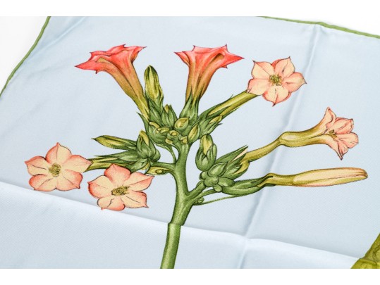 Tiffany & Co. Lovely Pale Blue Botanical Print 100% Silk Scarf