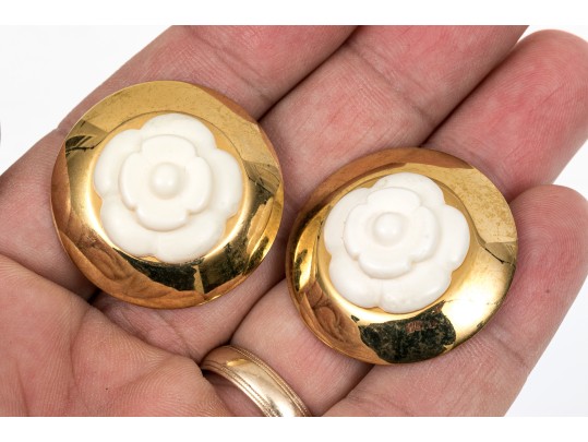 Chanel Charming Floral Button Clip Back Earrings