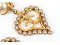 Chanel Faux Pearl Heart Form Pendant Clip Earrings