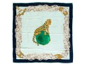 Les Must De Cartier Elegant Green And Blue Silk Panther And Jewelry Motif Scarf
